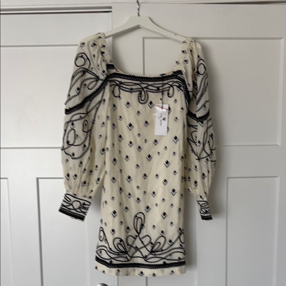 Karen Millen Cream and Black Sheath Dress with Square Neck
